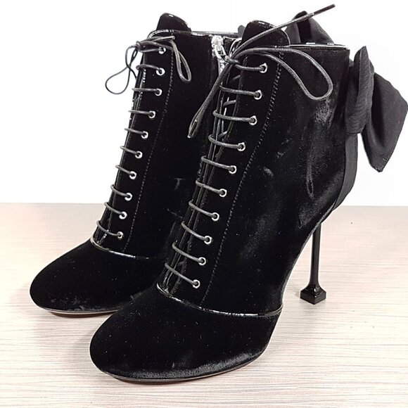 Miu Miu Bow-Back Black Velvet Side Zip Bootie 105mm Heel, Womens Size 8.5 / 38.5 - Picture 3 of 11